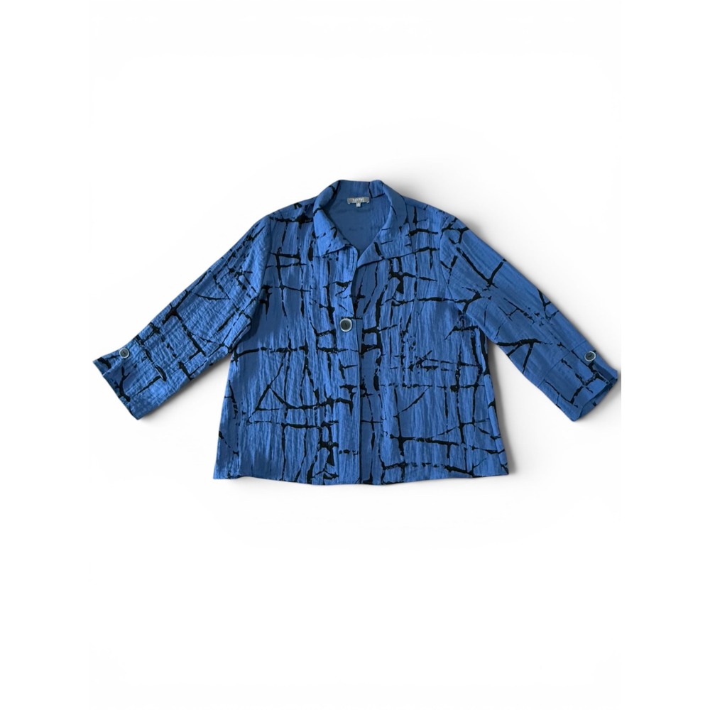 Habitat Clothes To Live In Blue Black Abstract Grid Crinkle Jacket Womens Medium